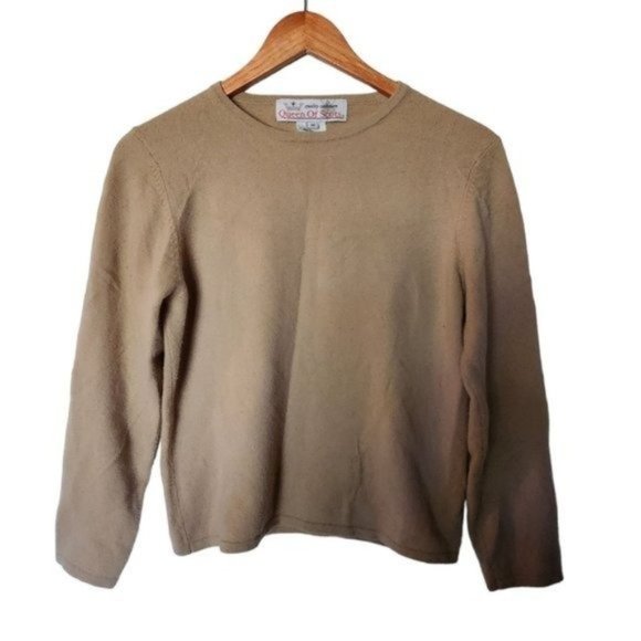 Queen of Scots 100% Cashmere Sweater Women’s M Medium Beige Crewneck Pullover - Picture 3 of 9